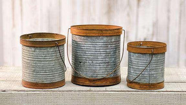 3/Set, Rusty/Galvanized Metal Canisters - The Fox Decor